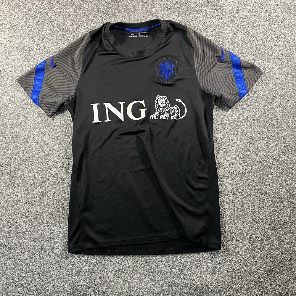 Nike Netherlands KNVB ING Soccer Jersey Black Blue Dri-FIT Men’s Large Shirt